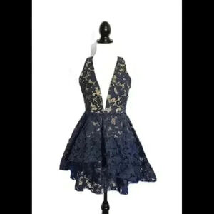 Luxxel size small navy and nude cocktail dress flare zipper